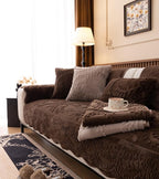 Fuzzy Rabbit Plush Sofa Cover Cozy Warm Sofa Couch Covers with 3D Jacquard Leaf Pattern Non-Slip Easy-to-Install Shaggy Sofa Slipcover Prefect for Kids Dogs Cats Cats(Caramel,36"x47")