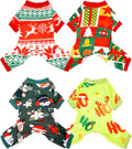 PET SHOW 4 Pack Christmas Small Dog Pajamas Holiday Dog Clothes for Medium Dogs Girl Boy Soft Stretchy PJs Xmas Jumpsuit Puppy Cats Onesies Red Green Outfits with Sleeve Pets Dachshund Costume L