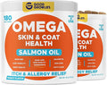 Omega 3 Fish Oil for Dogs (360Ct Peanut) - Skin&Coat Chews - Dry & Itchy Skin Relief + Allergy Support - Shiny Coat - EPA&DHA Fatty Acids - Salmon Oil Chews Promotes Heart Support