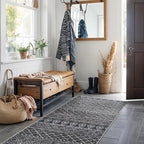 Rug Runners 2x6 Washable - Hallway Runner Rug Moroccan Non Slip Kitchen Runner Low Pile Soft Indoor Floor Mat Front Door for Bedroom Entryway Laundry 2x6 Black