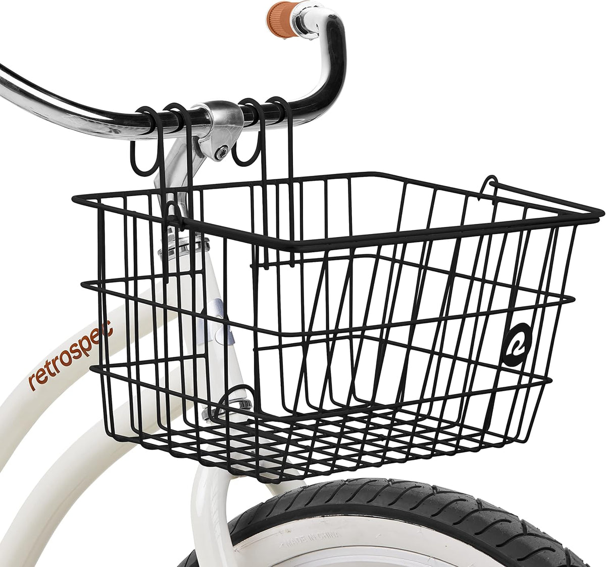 Retrospec Apollo-Lite Lift-Off Bike Basket - Detachable Steel Handlebar Basket with Carrying Handle for Commuting, Shopping & Beach Trips - 14.5in x 9.5in Weather-Resistant Biking Gear