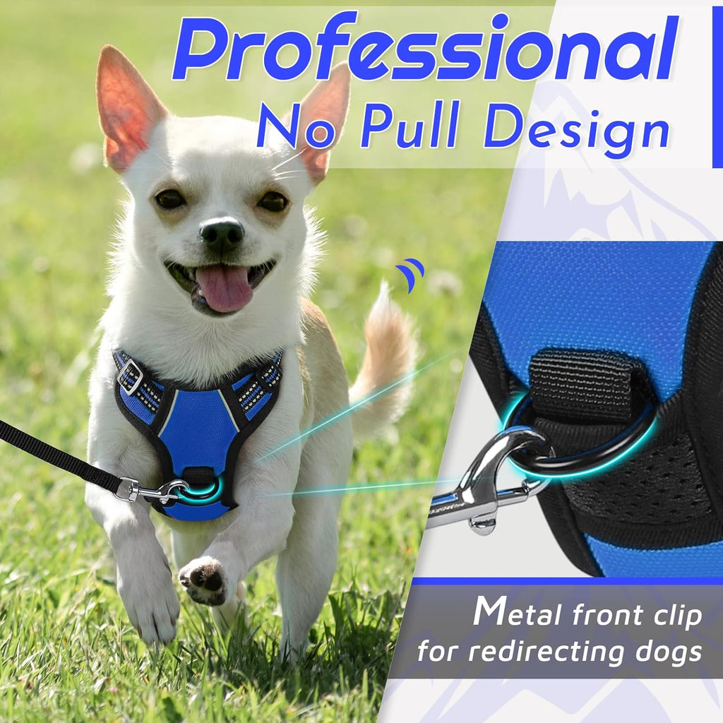 Eagloo Small Dog Harness No Pull, Service Vest with Reflective Strips and Control Handle, Adjustable and Comfortable for Easy Walking, No Choke Pet Harness with 2 Metal Rings, Blue, XS