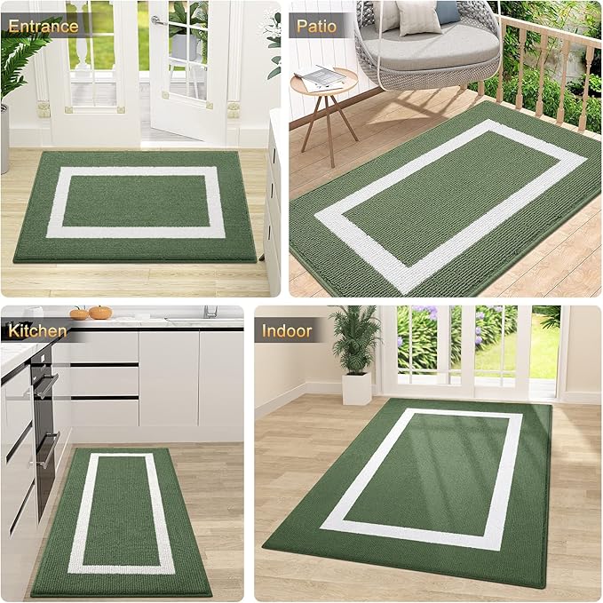 OLANLY Indoor Door Mat, 59x20, Non-Slip Absorbent Resist Dirt Entrance Mat, Washable Low-Profile Inside Entry Doormats for Entryway, Green