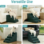 Wide Dog Stairs for Small Dog 22.6" H, Curved Pet Step for Puppy, Older Cat, Curved Ramp for High Bed or Car, Ladder with High Density Foam, Durable, 5 Step, 17.7x33x22.6 inch, Dark Green