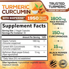 Turmeric Curcumin Supplement 1950mg - 95% Curcuminoids with Organic Turmeric & BioPerine Black Pepper Extract for Best Absorption, Nature's Vegan Joint Support, Non-GMO, Bottled in USA - 180 Capsules