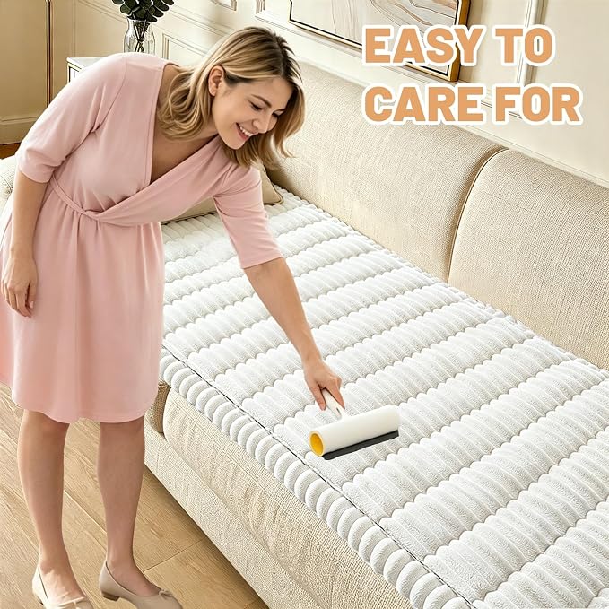 Waterproof Couch Cover for Dogs Washable,Nonslip Fuzzy Durable Pet Friendly | Soft Slipcovers for 3 Cushion Sofa Cover,Plush Thick Protector Fits Mat Bed Leather & Fabric Couches (White 27.6"x82.7")