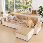 FUANGUI 2 Pack Waterproof Couch Cover for Dogs Pets Sofa Protector | Non-Slip Washable Fuzzy Soft Sofa Slipcover for 2 PCS L Shaped Sofa Pet Friendly, 27.6" x 70.9"+27.6" x 82.7",Khaki