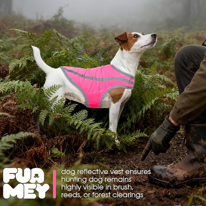 FUAMEY Dog Reflective Vest for Small Dogs,Dog Hunting Vest High-Visibility Dogs Safety Vest for Night Walking Water-Resistant Service Pet Gear Adjustable Outdoor Activities Pink S