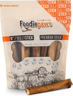 FOODIEPAWS All Natural 6 Inch Mega Bully Sticks, Odor Free | Grass-Fed Beef | Single Ingredient & Rawhide-Free | Long Lasting Dental Dog Chews | Packed in USA | for Medium & Large Dogs, 15 Pack