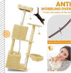 Cat Tree, 54-Inch Cat Tower for Indoor Cats, Soft Plush Multi-Level Climbing Cat Condo with Scratching Posts, Basket, Perches,2 Caves,2 Pompoms Play House for Cat(Beige)