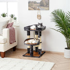 Multi-Level Cat Tree for Indoor Adult Cats, Modern Cat Tower with Double Beds & Scratching Posts, Cute Cat Tree Tower for Large Cats and Kitten, Small Cat Tree Tower with Hanging Toys, Grey
