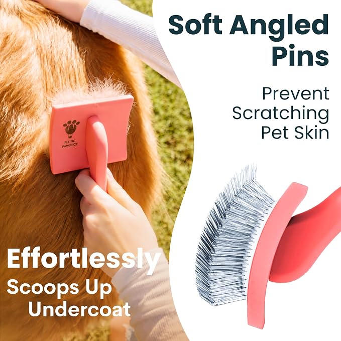 Slicker Brush for Dogs - Long Pin for Poodles, Doodles & Long Haired Dogs, Deshedding & Dematting Tool, Slicker Dog Brushes for Grooming (Coral, Curved Small)
