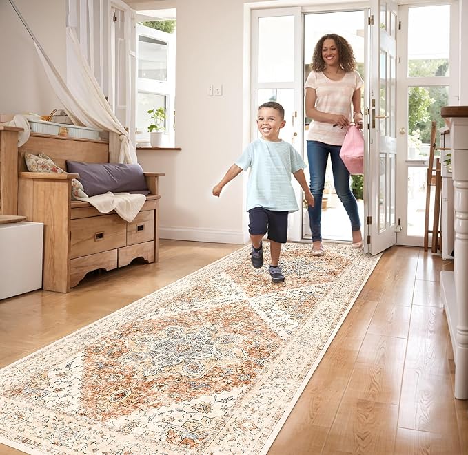 Ciicool Washable Runner Rug, 2'x5' Kitchen Non-Slip Vintage Carpet Rug Runners for Hallways Bedroom Kitchen Laundry Room Bathroom Decor