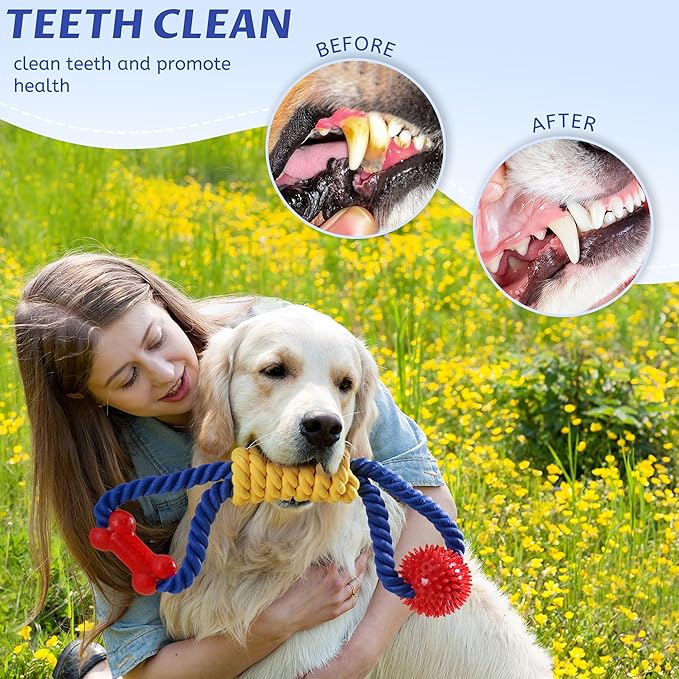 Aitmexcn Interactive Dog Rope Toys Tug of War, Tough Dog Toys for Large, Medium & Small Dogs, 100% Cotton Chew Toys for Boredom, Pull Ball Rope Teeth Cleaning
