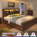 EnHomee King Size Bed Frame and Headboard & Storage,4 Drawers and LED Built in Charging Station King Bed Frame with Storage Farmhouse, NO Noise,No Box Spring Needed,Brown