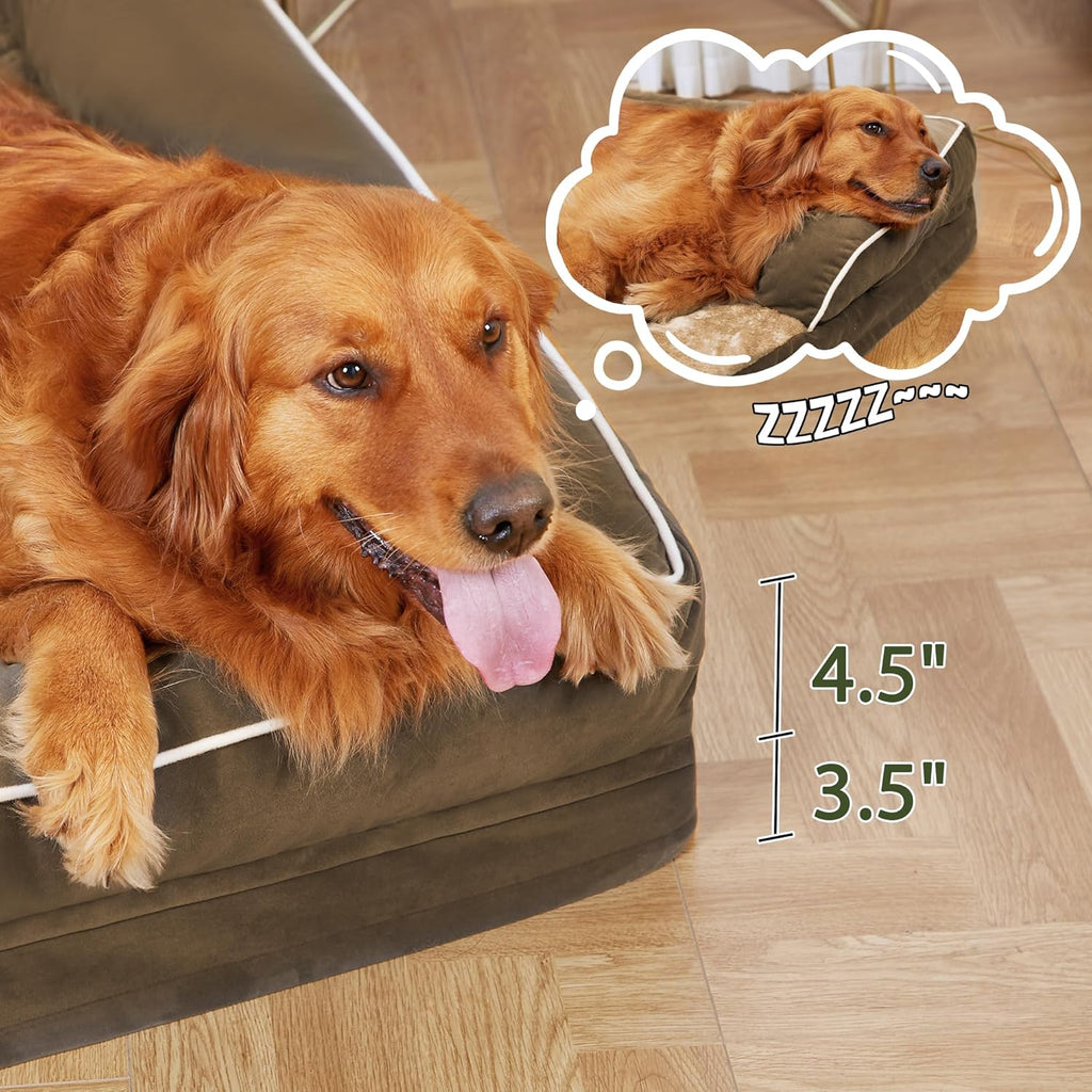Orthopedic Dog Beds for Extra Large Dogs, Waterproof Dogs Beds XLarge, Memory Foam Dog Couch Beds with Comfy Bolster, Removable Washable Cover and Nonskid Bottom (X-Large,Brown)