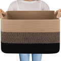 OIAHOMY Large Storage Basket, Cotton Rope Woven Blanket Basket, Toy Bin for Baby Room, Container for Blanket Storage in Living Room, 20''×16''×12'', Brown & Black