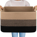 OIAHOMY Large Storage Basket, Cotton Rope Woven Blanket Basket, Toy Bin for Baby Room, Container for Blanket Storage in Living Room, 20''×16''×12'', Brown & Black