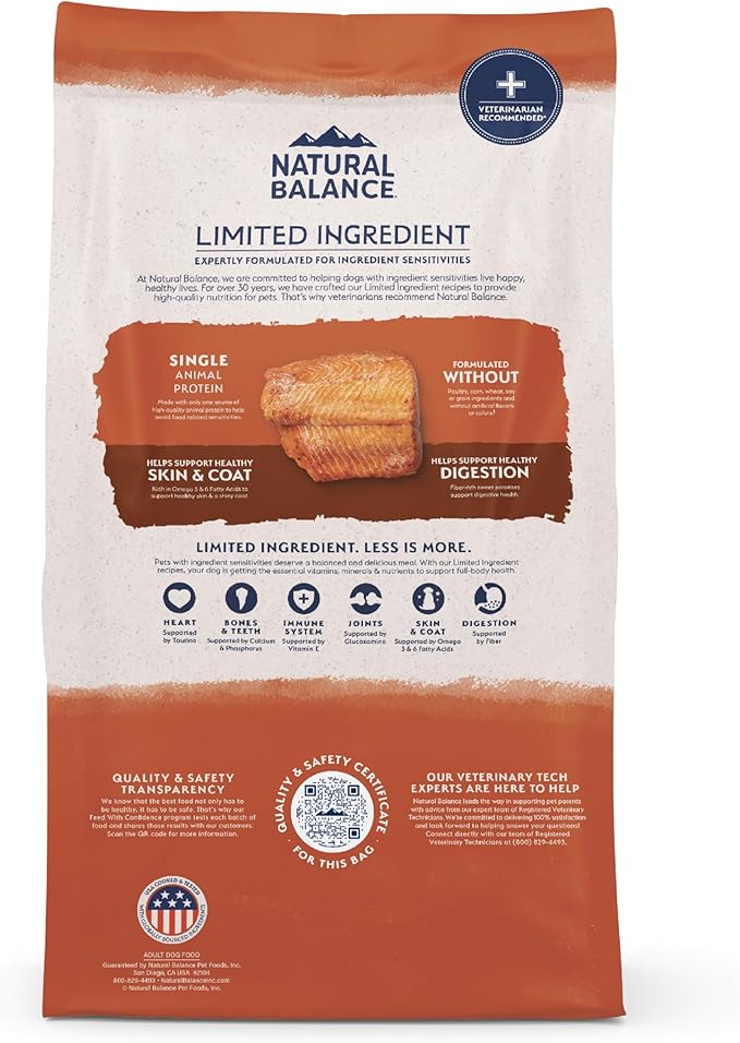 Natural Balance Limited Ingredient Grain Free Salmon & Sweet Potato Dry Dog Food, Sensitive Stomach, 12 lb (Pack of 1)