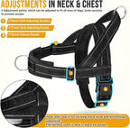 SlowTon No Pull Dog Harness with Front Clip - Heavy Duty, Soft Padded | Neck & Chest Adjustable, Tactical Pet Vest and Leash Set for Large Medium Sized Dogs, for Easy Walk & Training, Black XL