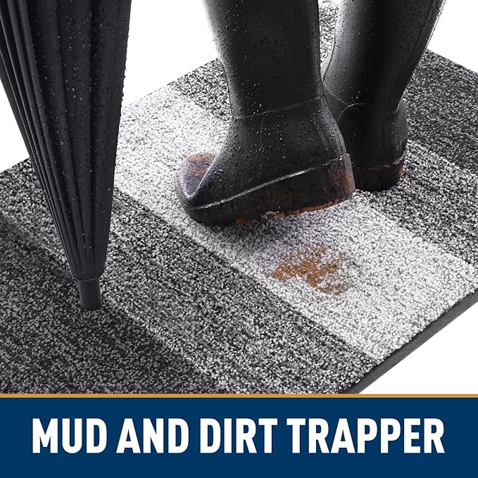 Smiry Dog Door Mat for Muddy Paws, Absorbs Moisture and Dirt, Low-Profile Entryway Mat with Non-Slip Backing, Entry Indoor Outdoor Doormat for Inside Floor (40x32 Inches, Grey, Striped)