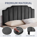 Headboard Queen, Velvet Upholstered Tufted Headboard with Modern Vertical Channel Design, Elegantly Curved Soft Padded Queen headboard only, Easy Installation, Darkgray