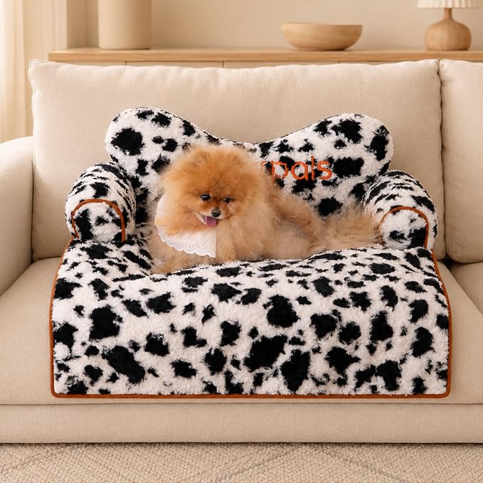 CHEERPALS Dog Bed Couch Cover Sofa Protector for Dogs, Pet Mat Calming | Removable Washable Cover, Fluffy Soft Cushion, Non Slip, Large Dog Bed for Sectional Sofa & Loveseat(Black&White, Medium)