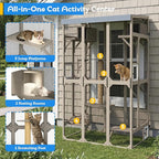 Window Catio Outdoor Cat Enclosure for Indoor Cats, 99.5" Tall Outdoor Cat Patio Cat House with Ultra-Fine Mesh, Large Expandable Perch for Window, 8 Jump Platforms, Scratching Post, Keep Bugs Out