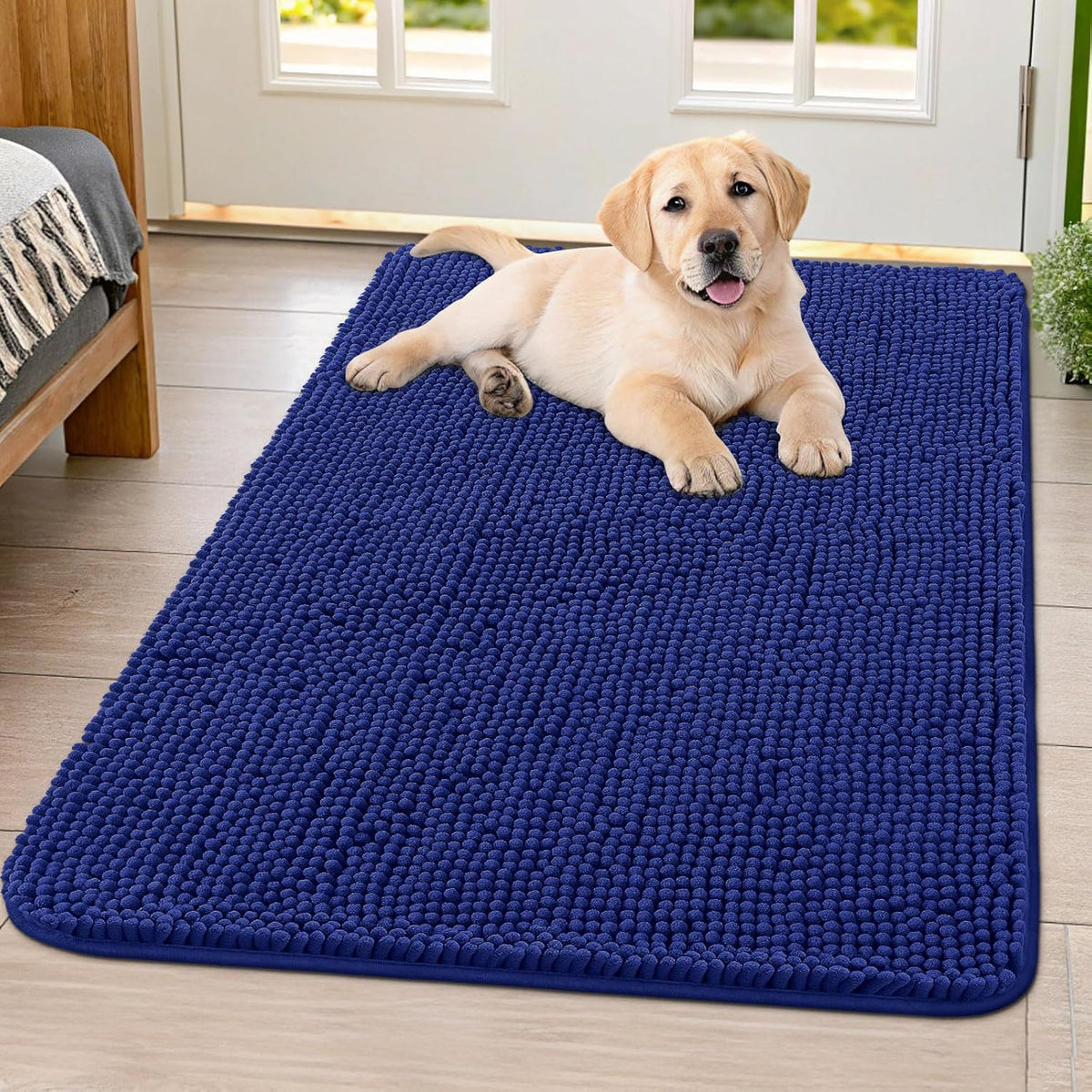 Smiry Dog Door Mat for Muddy Paws 40x32, Absorbs Moisture and Dirt Doormat, Non-Slip Washable Quick Dry Chenille Front Door Mat Indoor Entrance, Entryway Carpet for Inside Floor, Navy Blue