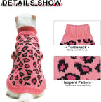 Mihachi Winter Warm Cat Sweater Turtleneck Puppy Pets Sweater Knit Vest Fashion Leopard for Cats Puppy Small Animals Pink Medium