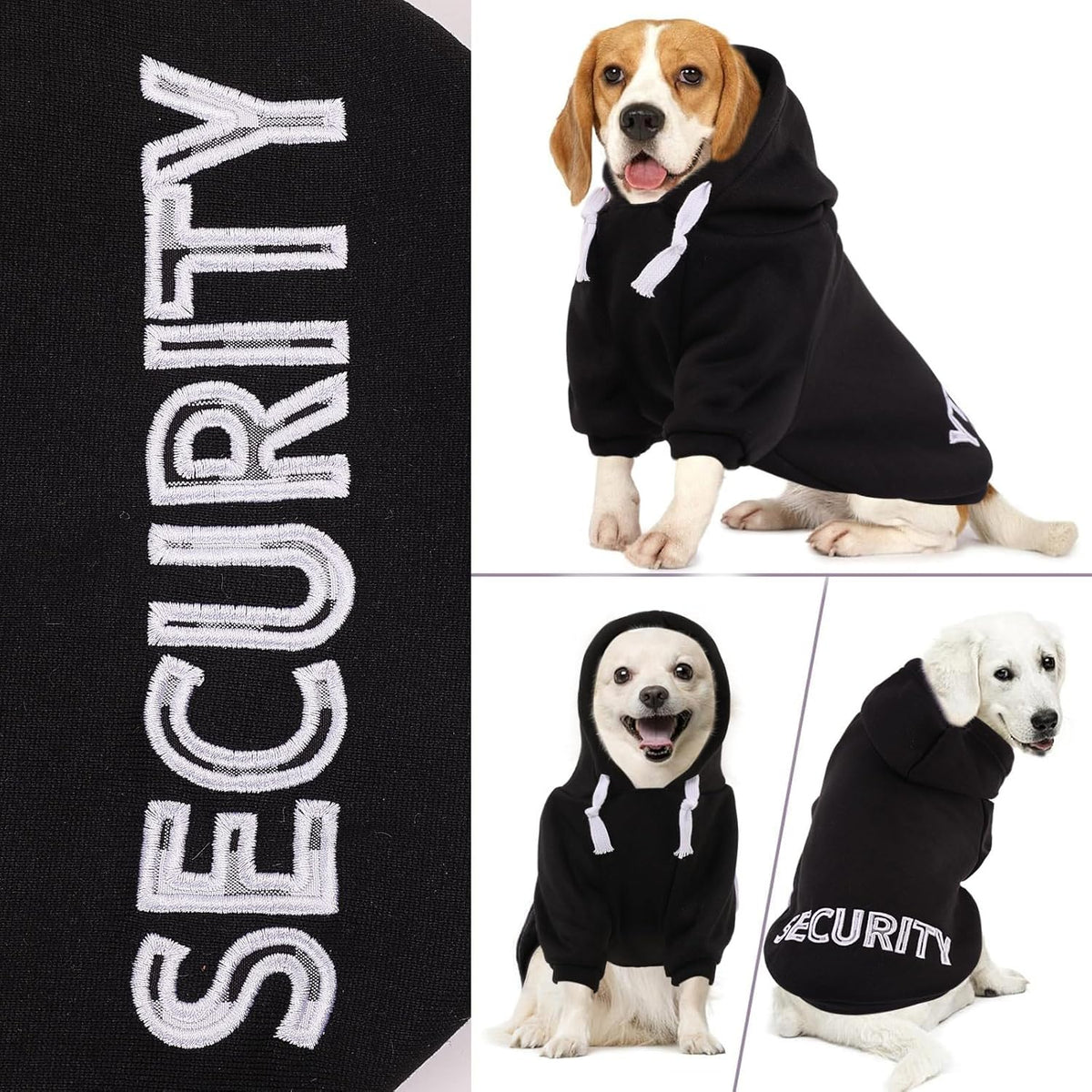 SAWMONG Dog Security Hoodie,Flannel Pet Hooded Sweater with Hat Puppy Pullover Sweater Shirt,Dog (Black,L)