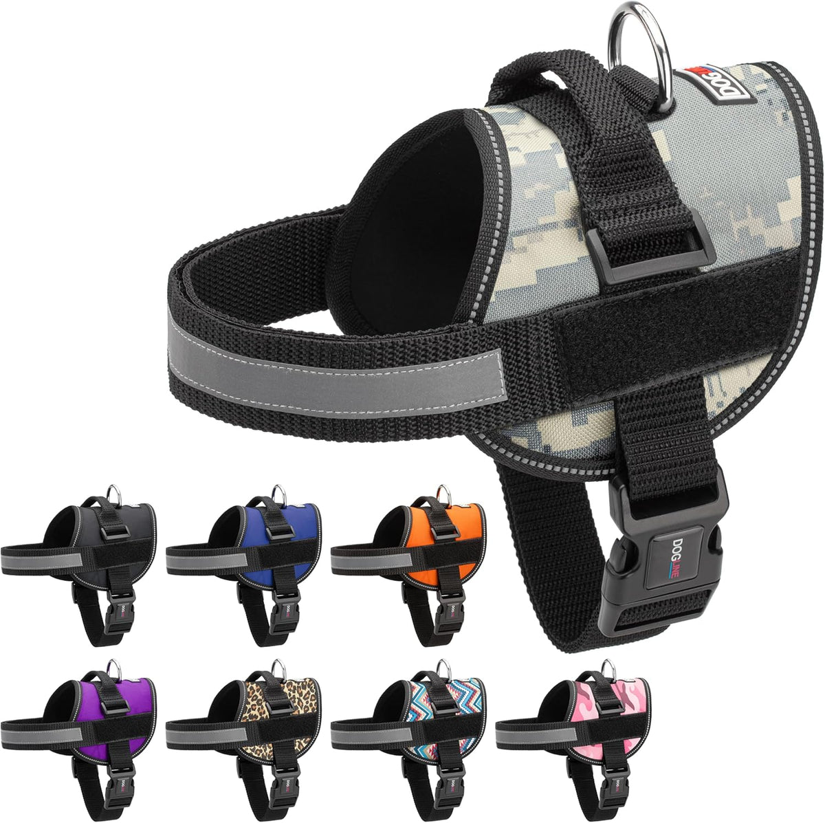 Dogline Dog Harness, Reflective No-Pull Adjustable Vest with Handle for Walking, Training, Breathable, No - Choke Harness for Small, Medium or Large Dogs Room for Patches Girth 27 to 34 in Urban Camo