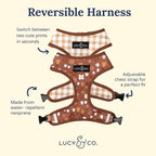 Lucy & Co. Reversible Dog Harness - Water-Repellent Neoprene, Dual-Print Design, Easy Swap Style, Adjustable Comfort Fit - Chocolate Meadows Reversible Harness - X-Large