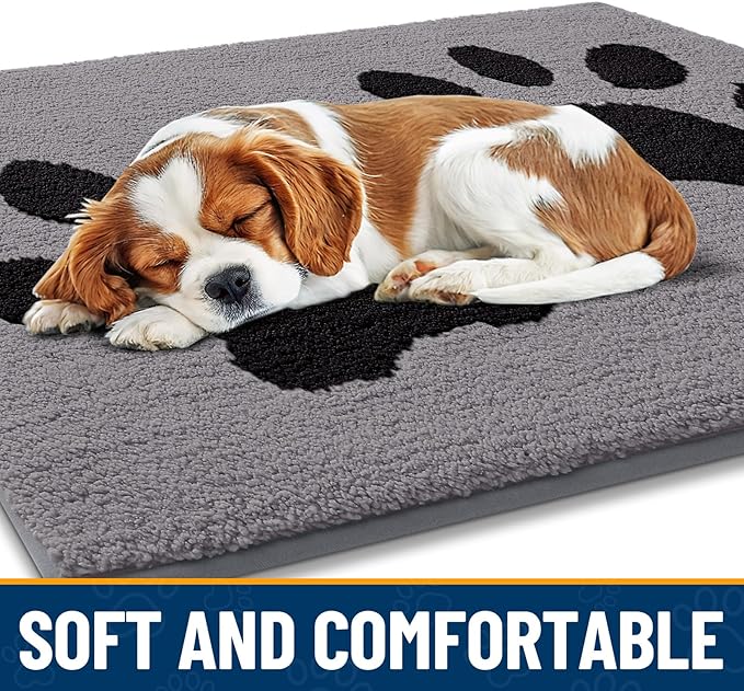 Smiry Dog Door Mat for Muddy Paws, Absorbs Moisture and Dirt, Low-Profile Entryway Mat with Non-Slip Backing, Entry Indoor Outdoor Doormat for Inside Floor (48x30 Inches, Grey, Paw)