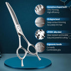 FENICE Professional Pet Grooming Scissors, JP440C Alloy Steel, Curved Chunker with Horseshoe Teeth, 75% Thinning (6.5")