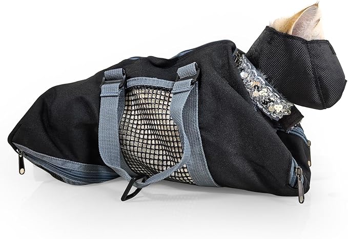 Cinf Cat Nail Clipping Cleaning Grooming Restraint Bag （Free Muzzle） No Scratching Biting for Bathing Nail Trimming Injecting Examining(Black,S)