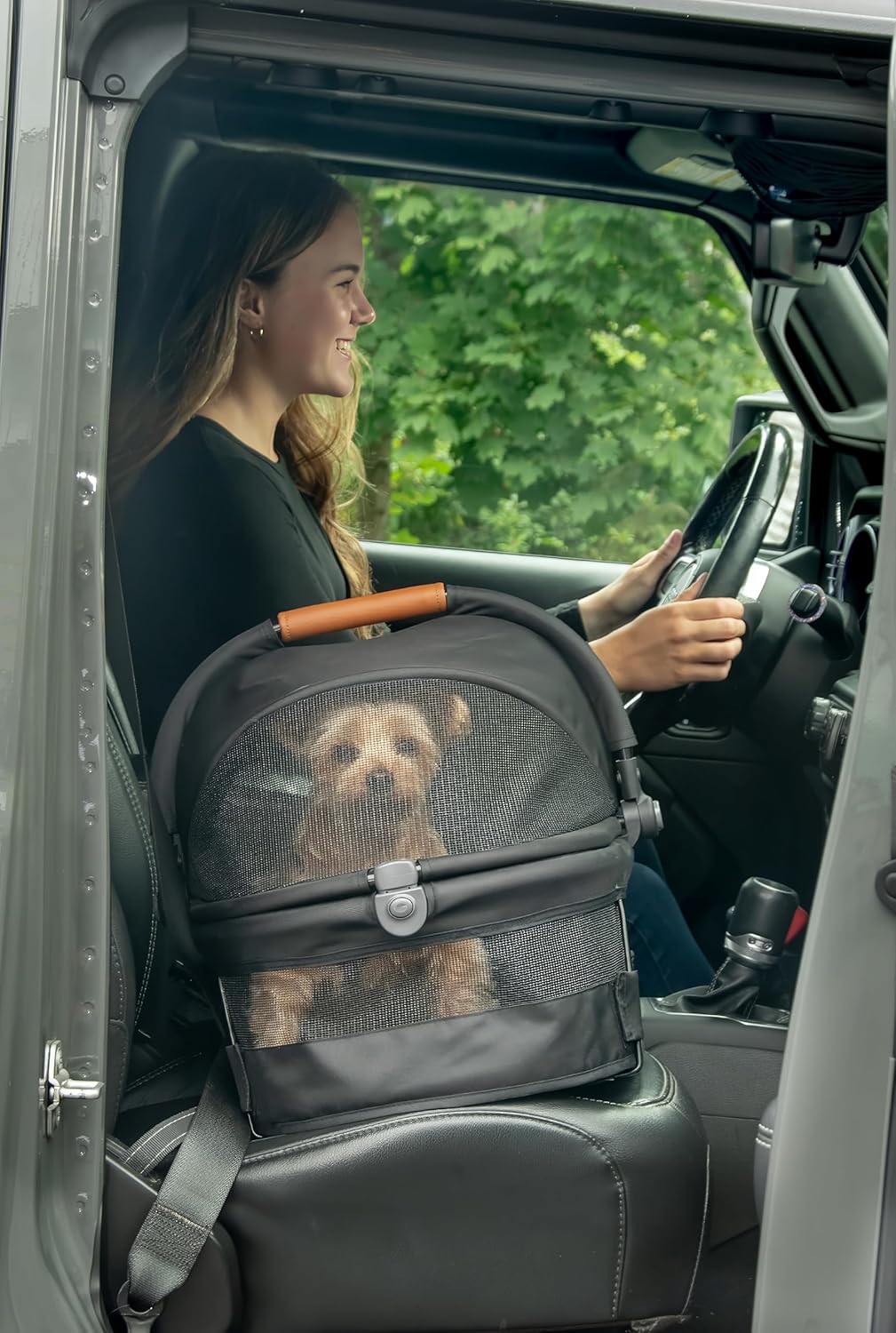 Pet Gear No-Zip View 360 Ultra Lite Pet Safety Carrier & Car Seat for Small Dogs & Cats Push Button Entry, 15", Onyx