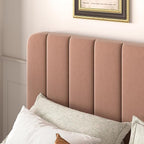 VECELO Queen Size Bed Frame with Upholstered Headboard, Velvet Platform Bedframe Mattress Foundation, Strong Wood Slat Support, No Box Spring Needed,Tan Brown