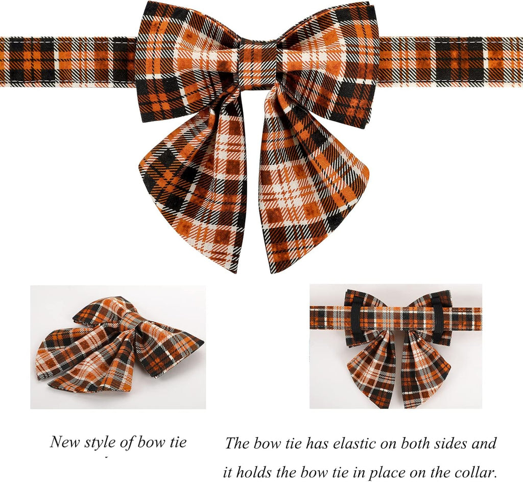 Lionet Paws Halloween Dog Collar with Bowtie - Cute Cotton Adjustable Fall Bowtie Dog Collar with Metal Buckle for Small Medium Large Dog Girl Boy Gift, XXS, Neck 7-11in