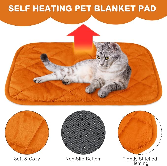 4 Pack Self Heating Cat Pad Self Warming Dog Mat Reflects Body Heat Extra Warm Thermal Pet Pad Washable Dog Cat Bed Crate Bed Mat Blanket(19 x 27.5 Inch,Orange)