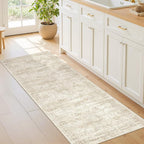 2x5 Rug Runner Washable for Entryway, Soft Bathroom Rugs with Non-Slip Backing, Abstract Low Pile Hallway Runner, Vintage Small Kitchen Carpet for Stair, Laundry Room(2'x5', Beige/Ivory)