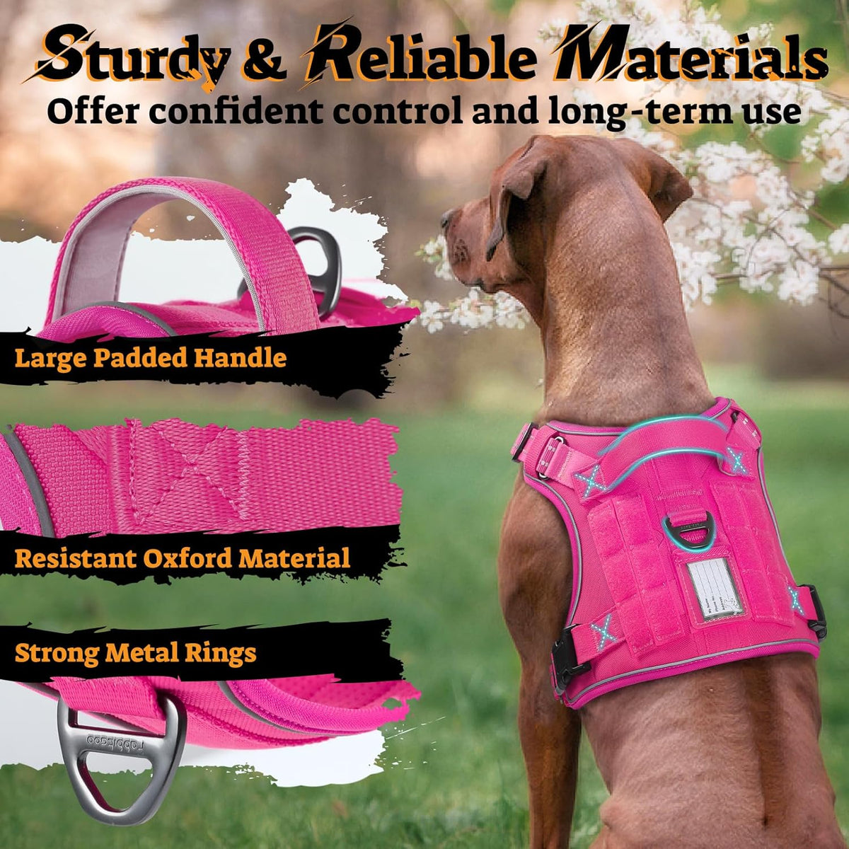 rabbitgoo Dog Harness Small Sized No Pull, Tactical Service Pet Vest with Molle and Control Handle, Adjustable and Reflective Military Harness for Easy Walking and Training, Rose Red, S