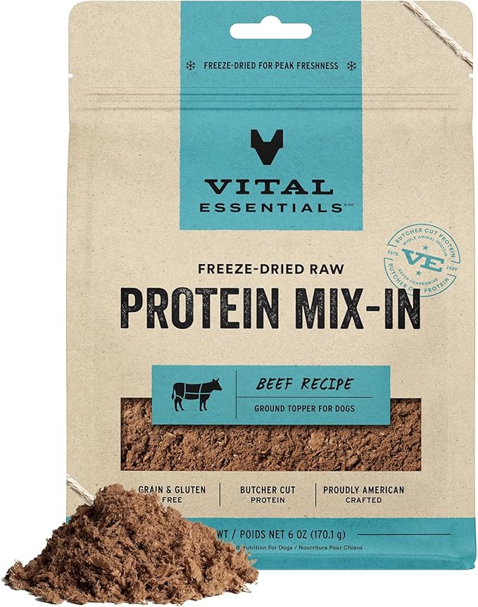 Vital Essentials Freeze Dried Raw Protein Mix-in Dog Food Topper, Beef Ground Topper for Dogs, 6 oz