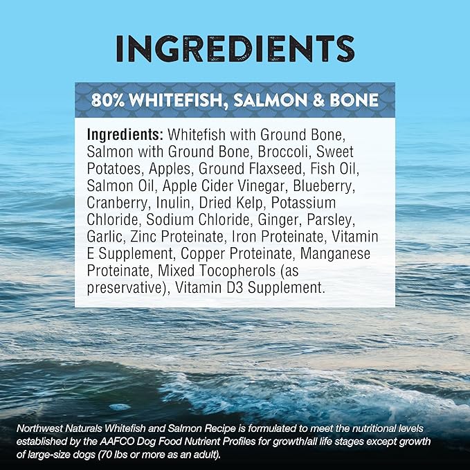 Northwest Naturals Freeze-Dried Whitefish & Salmon Dog Food - Bite-Sized Nuggets - Grain-Free, High-Protein, Human-Grade Ingredients, All Natural, Omega-3 for Skin & Coat - 12 Oz (Pack of 2)