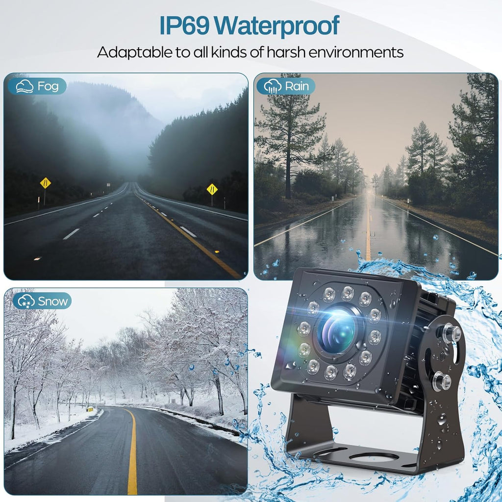 1080P Backup Camera for Truck, 7" IPS Touchscreen Monitor Front and Rear View Dual Cameras, IP69 Waterproof, IR Night Vision for Truck, Trailer, Camper, Included 32GB Card