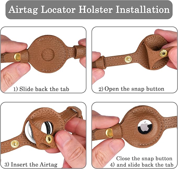 OOPSDOGGY Leather AirTag Cat Collar with Bell - Non Breakaway Kitten Collar with Apple Air Tag Holder - Lightweight GPS Pet Collars for Girl Boy Cats, Small Dogs, Puppies (Brown)