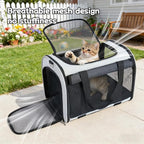 TWDEPART Cat Carrier Backpack - Multifunctional, Firm & Foldable with Roll-Up Shade, Breathable Design Includes Collapsible Bowl and Cushion (Light Grey)