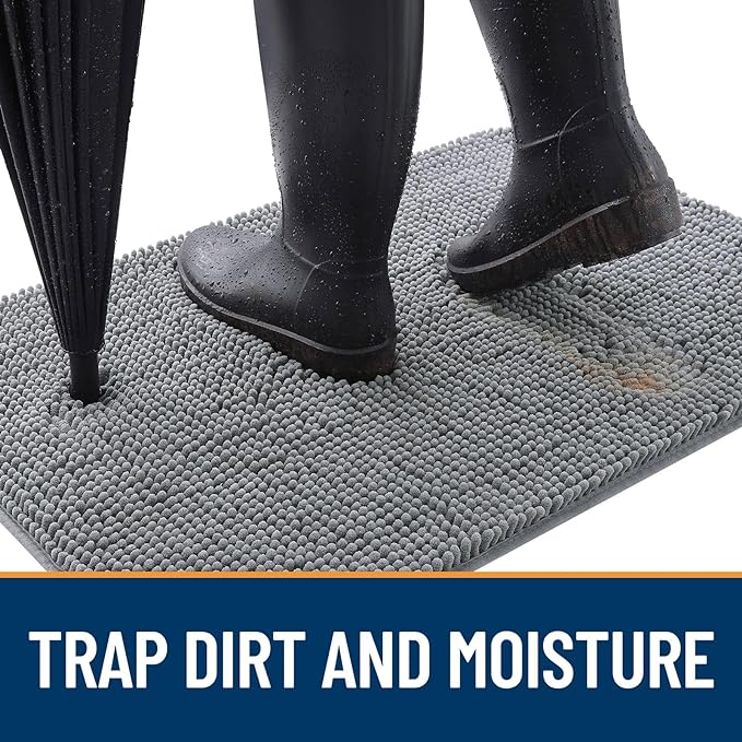 OLANLY Dog Door Mat for Muddy Paws 47x32, Absorbs Moisture and Dirt, Absorbent Non-Slip Washable Doormat, Quick Dry Chenille Mud Mat for Dogs, Entry Indoor Entryway Carpet for Inside Floor, Grey