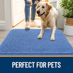 OLANLY Dog Door Mat for Muddy Paws 44x32, Absorbs Moisture and Dirt, Absorbent Non-Slip Washable Doormat, Quick Dry Chenille Mud Mat, Entry Indoor Entryway Carpet for Inside Floor, Cornflower Blue