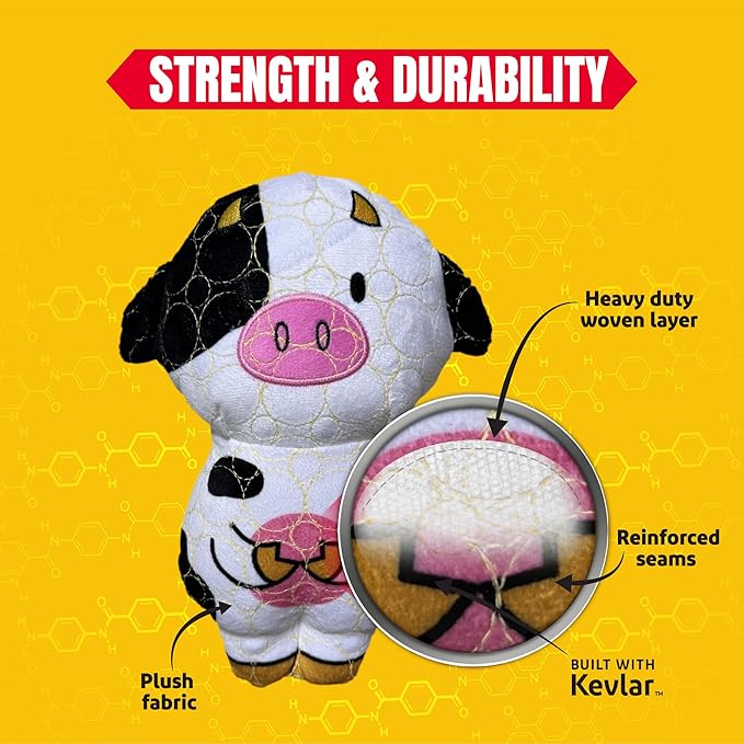Bite Force -Durable & Strong Dog Toy Cow with Squeaker, Kevlar-Reinforced for Aggressive Chewers for Small Medium Large Dogs - Green.